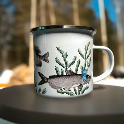 Tasses en émail "poissons hiver"