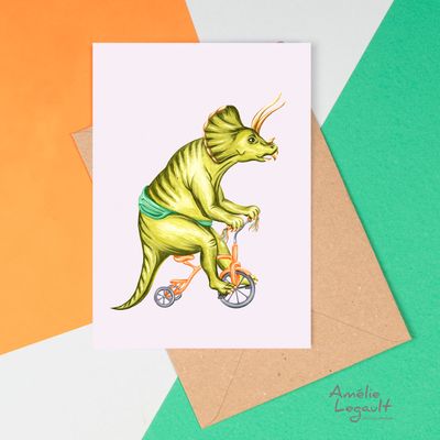 Triceratops en tricycle - Carte de souhait