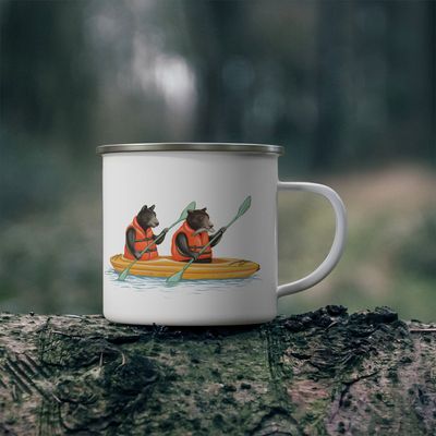 Tasse ours en kayak en acier inoxydable émaillée