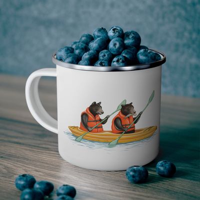 Tasse en émail ours en kayak