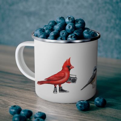 Tasse en émail oiseaux à la mode