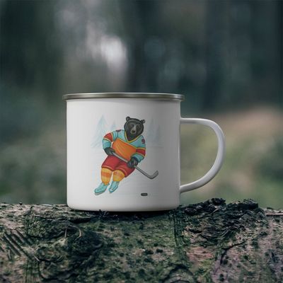 Tasse ours jouant au hockey en acier inoxydable émaillée