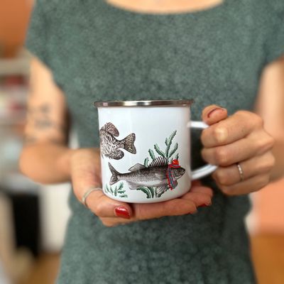 Tasses &quot;poissons d&#39;été&quot; en acier inoxydable émaillée