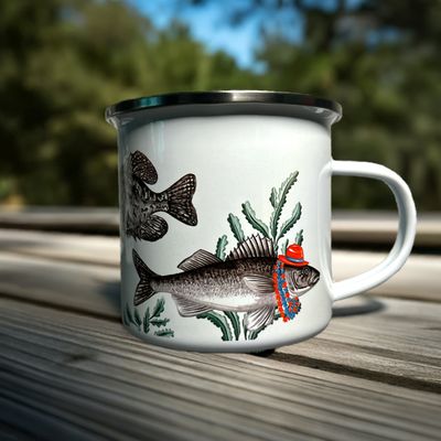 Tasses en émail "poissons d'été"