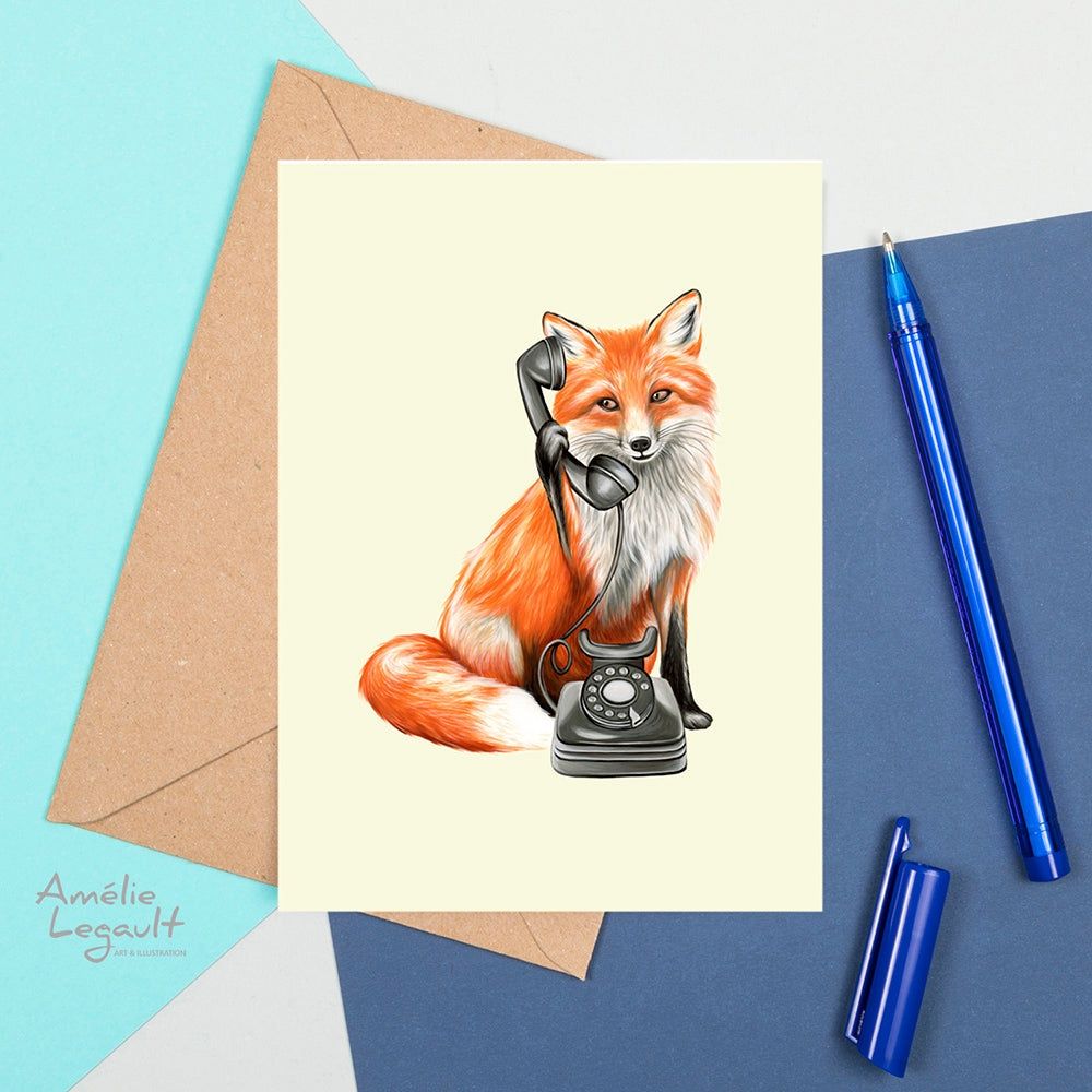 Renard au téléphone - Carte de souhait