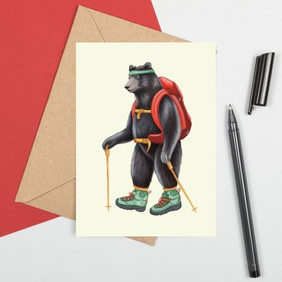 Ours en randonnée - Carte de souhait