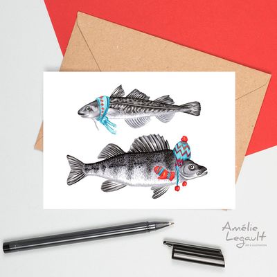 Carte poisson avec chapeaux d’anniversaire