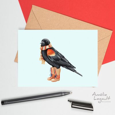 Carouge à épaulettes en botte - Carte de souhait