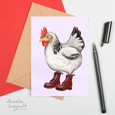 Poule en bottes Doc Martens - Carte de souhait
