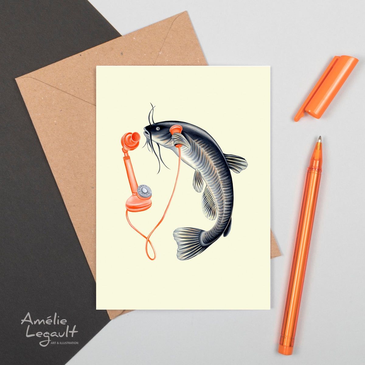 Poisson au téléphone - Carte de souhait