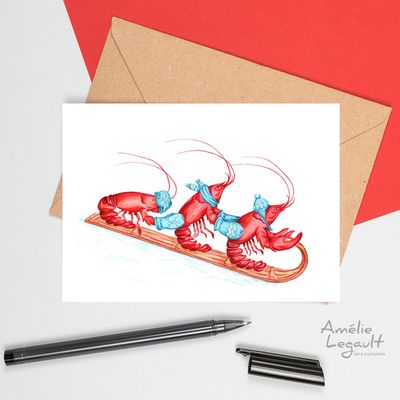 Homards en glissade - Carte de souhait