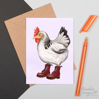 Poule en bottes Doc Martens - Carte de souhait