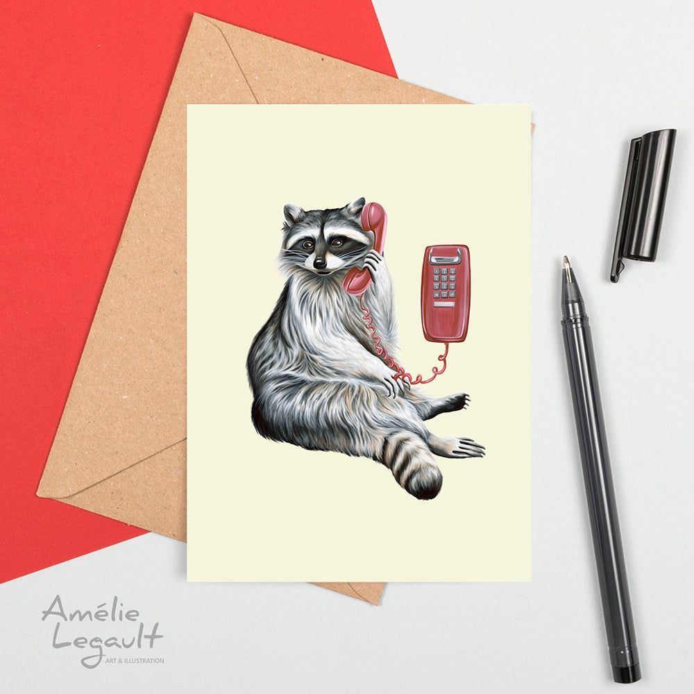 Raton laveur au téléphone, Carte de souhait