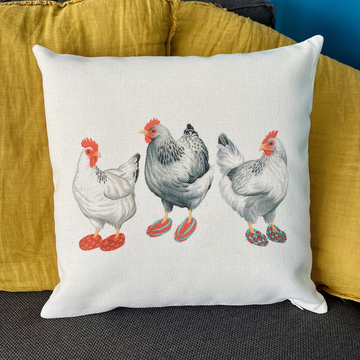 Housse de Coussin - Poules en chaussettes