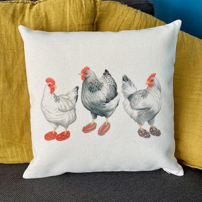 Housse de Coussin - Poules en chaussettes