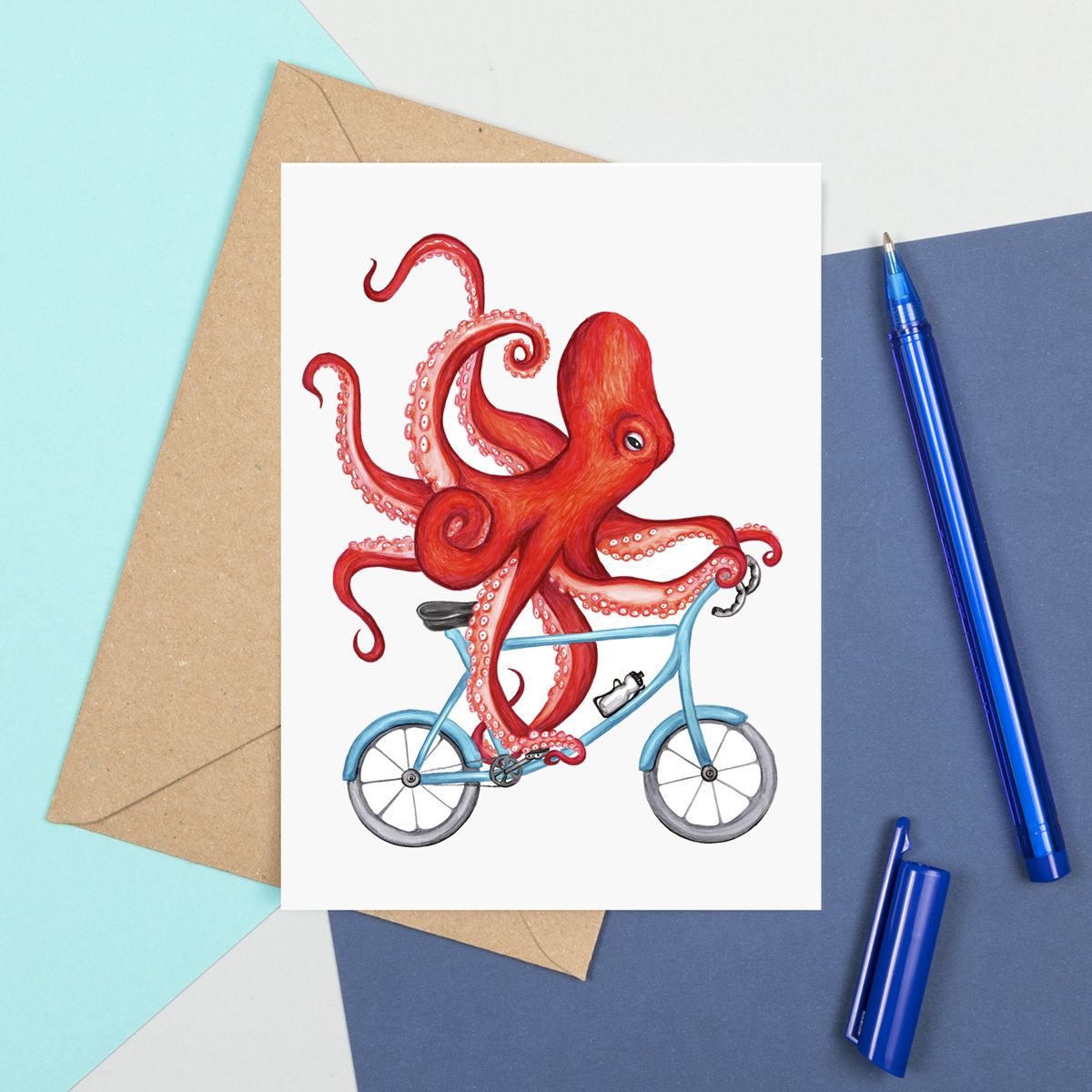 Pieuvre à vélo - Carte de souhait