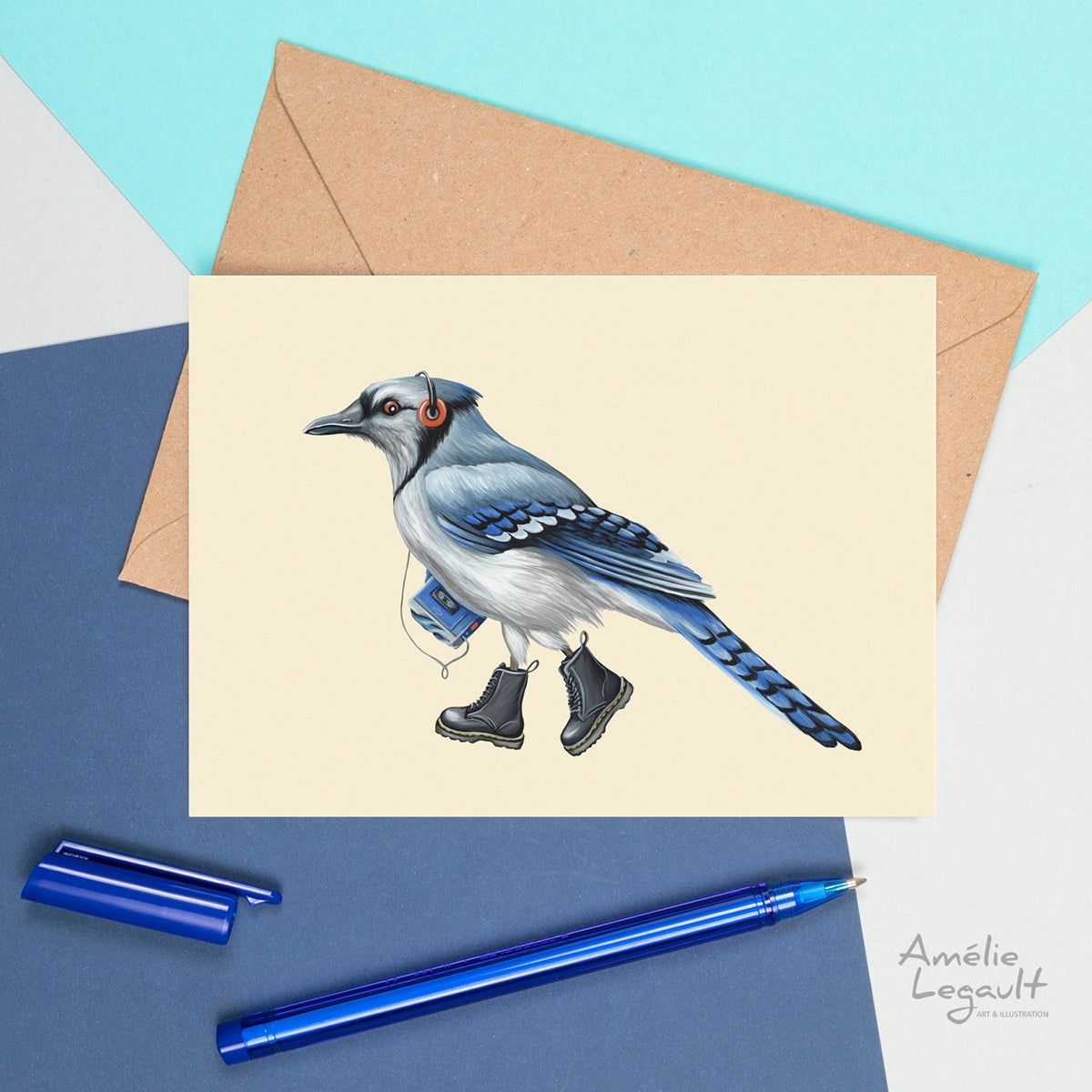 Geai bleu en botte - Carte de souhait