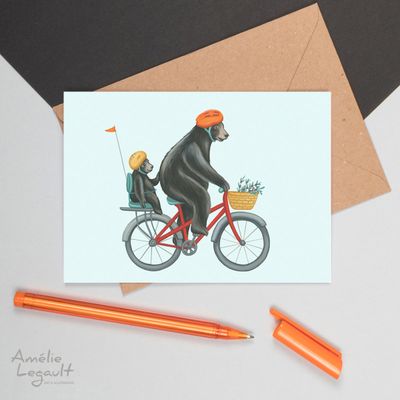 Ours à vélo - Carte de souhait