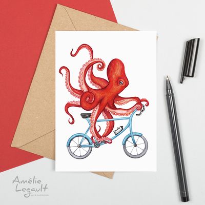 Pieuvre à vélo - Carte de souhait