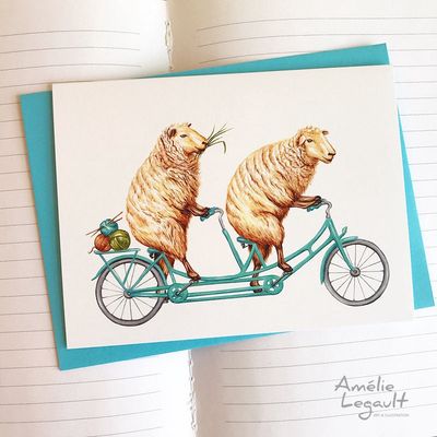 Moutons en vélo tandem - Carte de souhait