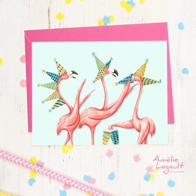 Flamants roses party - Carte de souhaits
