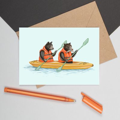 Ours en kayak - Carte de souhait