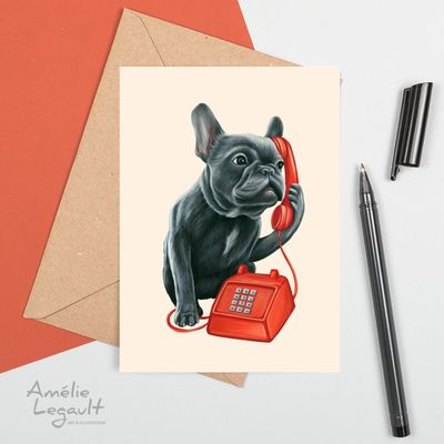Bouledogue Français au téléphone - Carte de souhait
