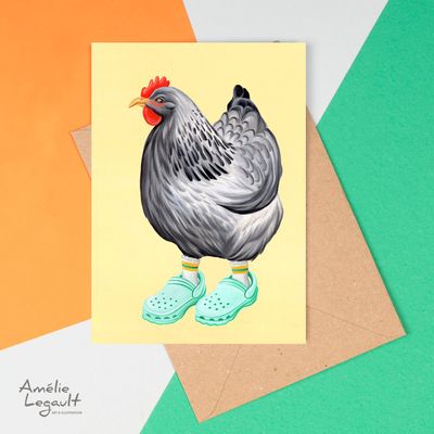 Poule en crocs - Carte de souhait