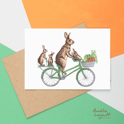 Lapins à vélo - Carte de souhait