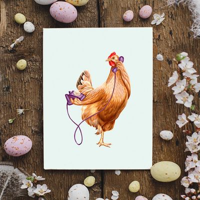 Poule au téléphone - carte de souhait