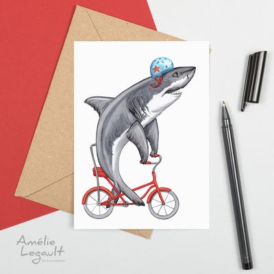 Requin à bicyclette - Carte de souhait
