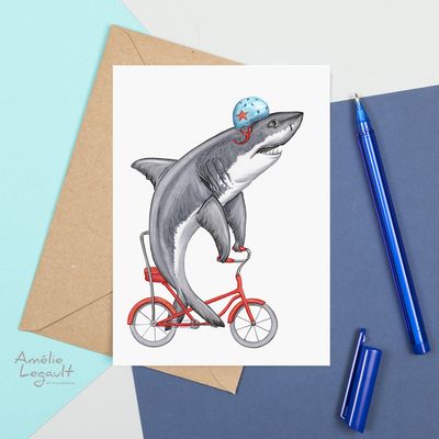 Requin à bicyclette - Carte de souhait