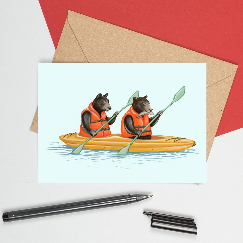 Ours en kayak - Carte de souhait