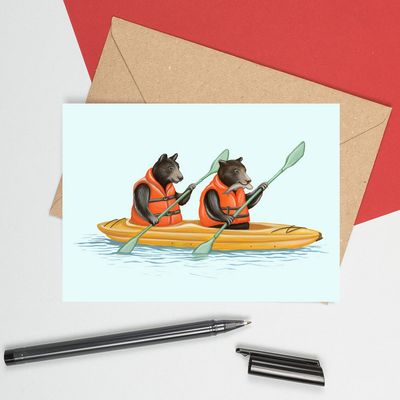Ours en kayak - Carte de souhait