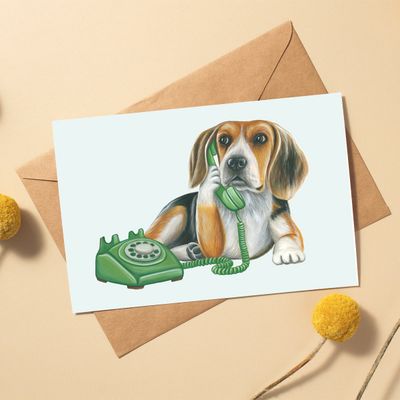 Beagle au téléphone - Carte de souhait