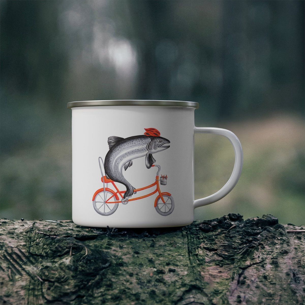 Tasses &quot;poissons à vélo&quot; en acier inoxydable émaillée