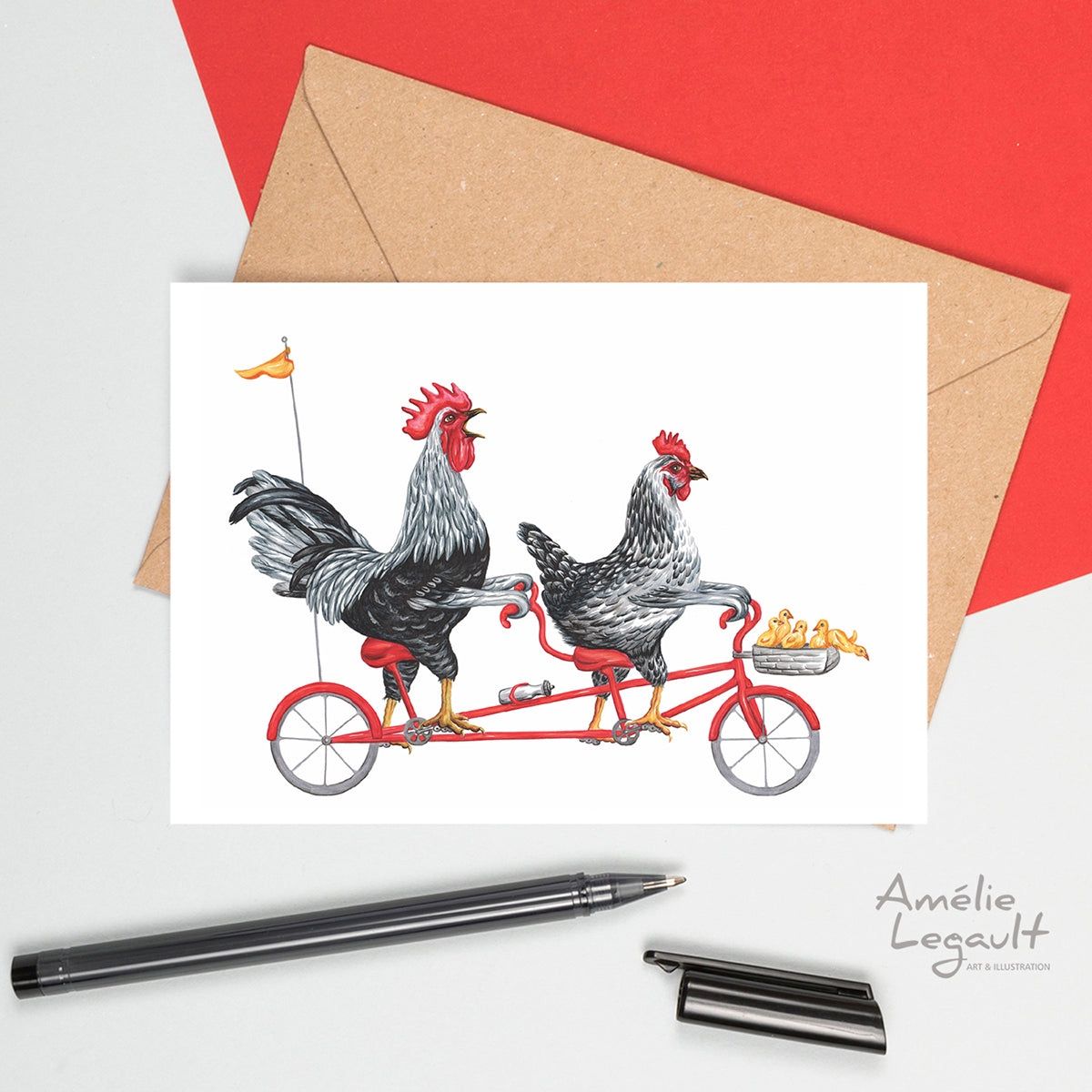 Famille de Poules à vélo - Carte de souhait