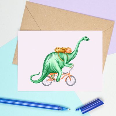 Brontosaure en vélo - Carte de souhait