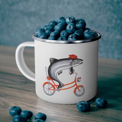 Tasses en émail poissons à vélo