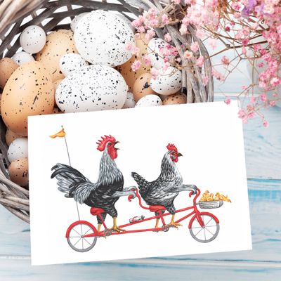 Famille de Poules à vélo - Carte de souhait