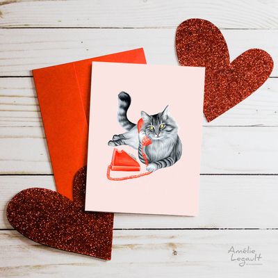 Chat au téléphone - Carte de souhait