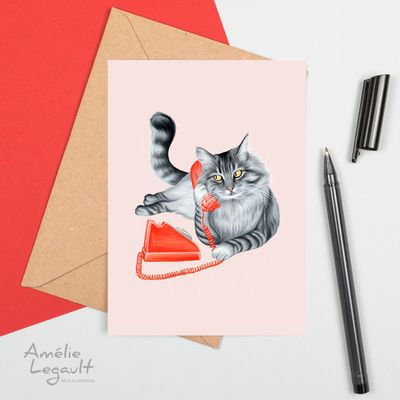 Chat au téléphone - Carte de souhait
