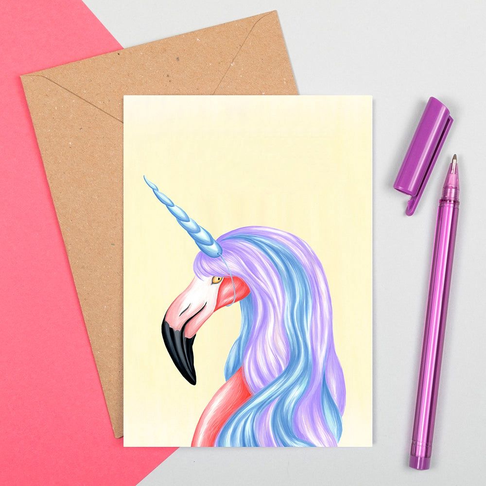 Flamant licorne - Carte de souhait, version française