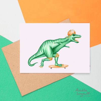 Tyrannosaurus en skateboard - Carte de souhait