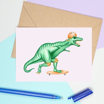 Tyrannosaurus en skateboard - Carte de souhait