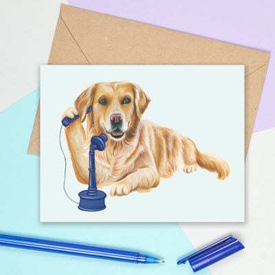 Golden au téléphone - Carte de souhait