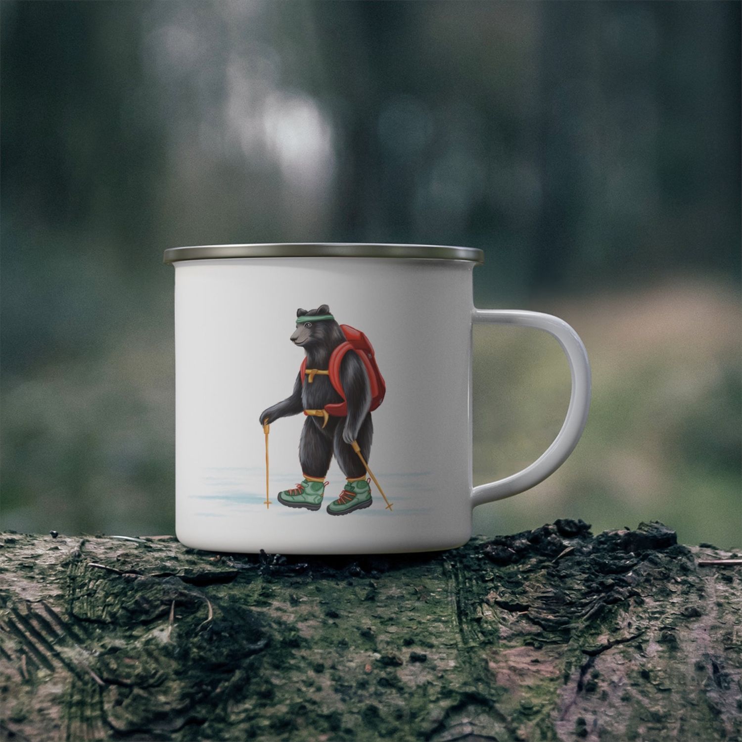 Tasse ours en randonnée en acier inoxydable émaillée