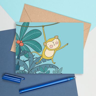 Jungle Swinging Monkey - Greeting Card