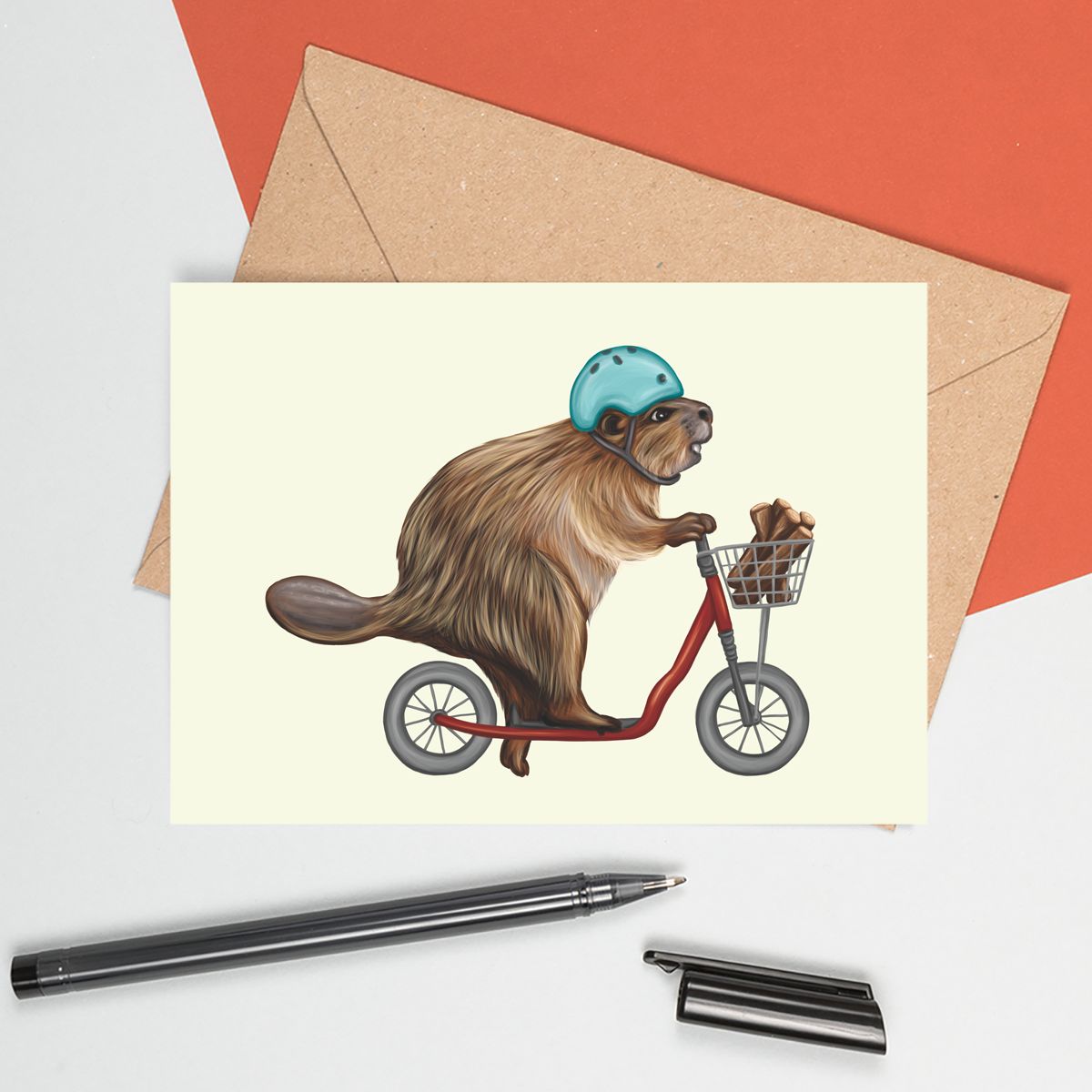 Beaver riding a scooter Greeting Card