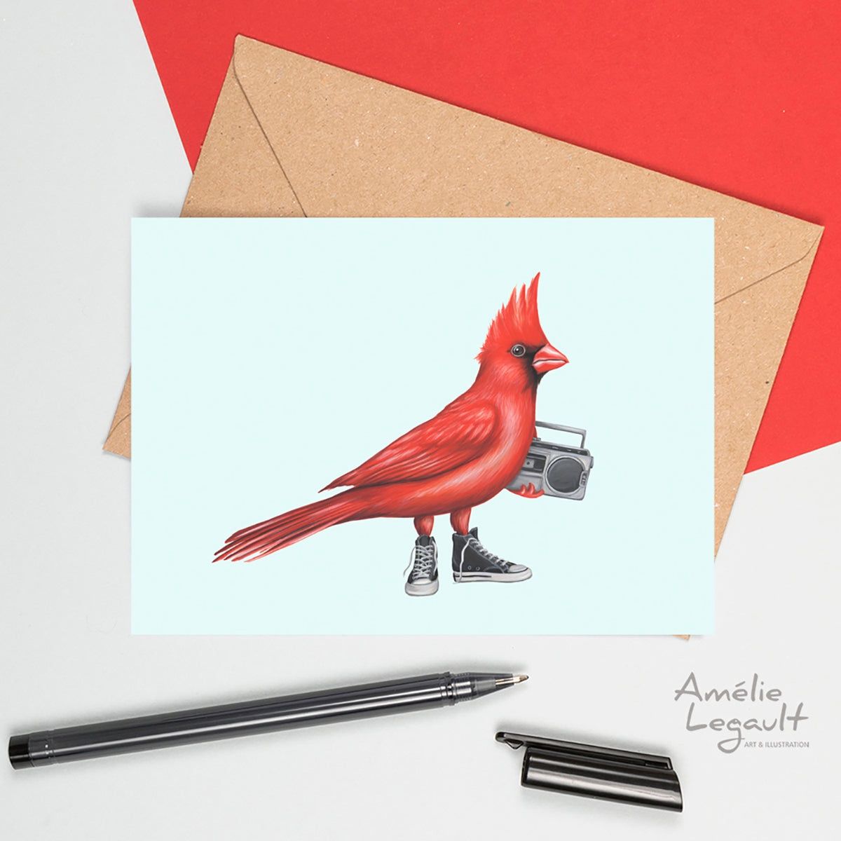 Cardinal en chaussure - Carte de souhait